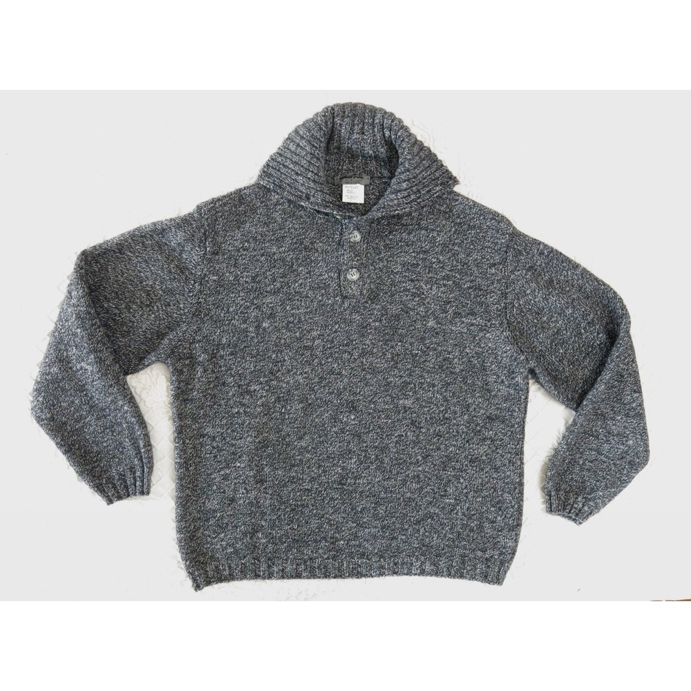 Wool & Co Basic Italy Henley Sweater Mens L Grey Marl Wool Blend Mock Neck